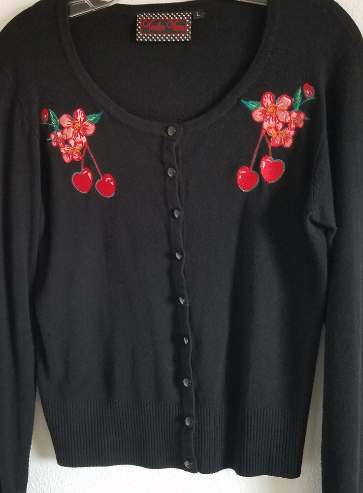 Voodoo Vixen Black Cardigan With Cherries L